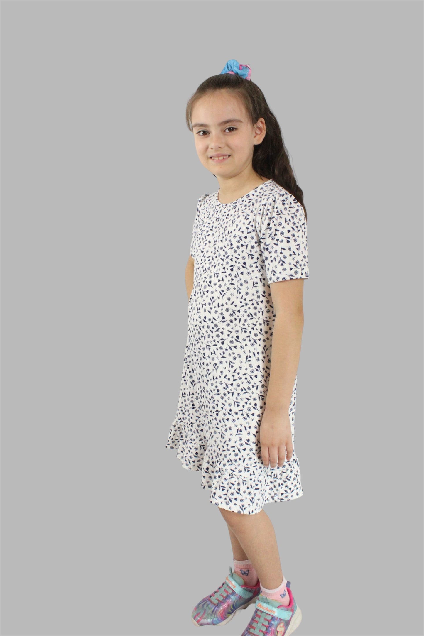 Ruffle tunic Dress Ivory & blue